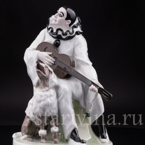 Большая фарфоровая композиция Пьеро с пуделем, Rosenthal, Германия, 1920 гг.