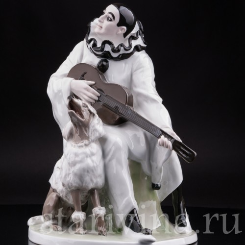 Большая фарфоровая композиция Пьеро с пуделем, Rosenthal, Германия, 1920 гг.