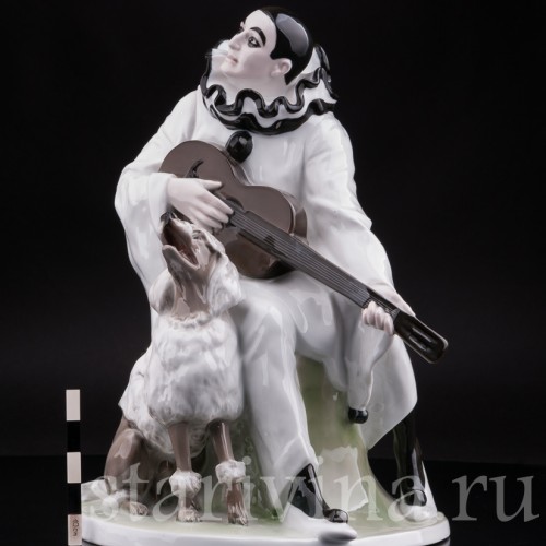 Большая фарфоровая композиция Пьеро с пуделем, Rosenthal, Германия, 1920 гг.