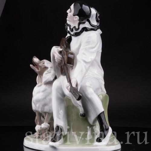 Большая фарфоровая композиция Пьеро с пуделем, Rosenthal, Германия, 1920 гг.