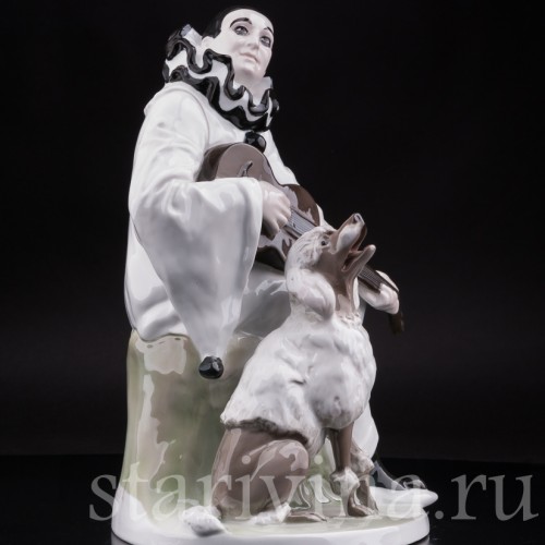 Большая фарфоровая композиция Пьеро с пуделем, Rosenthal, Германия, 1920 гг.