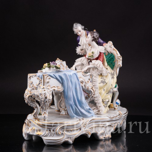 Большая фарфоровая композиция У рояля, кружевная, Volkstedt, Германия, вт. пол. 20 в.