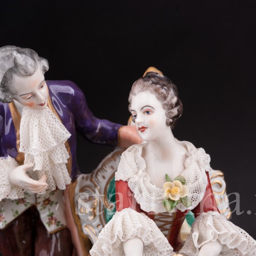 Большая фарфоровая композиция У рояля, кружевная, Volkstedt, Германия, вт. пол. 20 в.