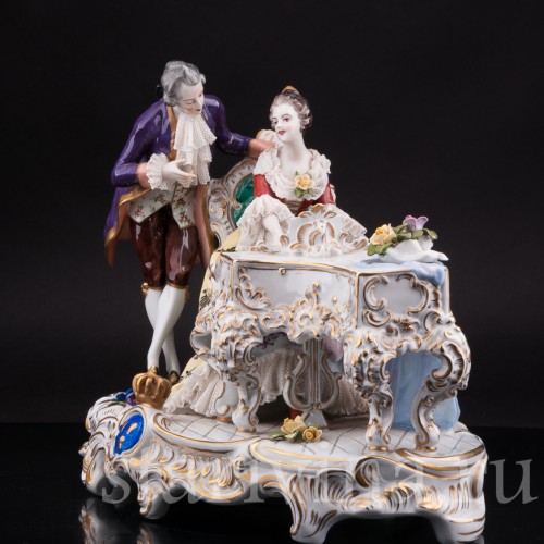 Большая фарфоровая композиция У рояля, кружевная, Volkstedt, Германия, вт. пол. 20 в.