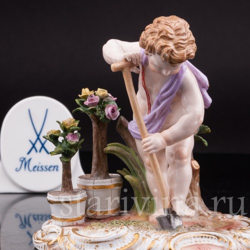 Антикварная статуэтка Аллегория земли, путти с лопатой, Meissen, Германия, сер. 19 - нач. 20 вв.