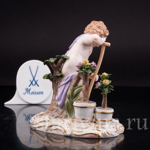 Антикварная статуэтка Аллегория земли, путти с лопатой, Meissen, Германия, сер. 19 - нач. 20 вв.