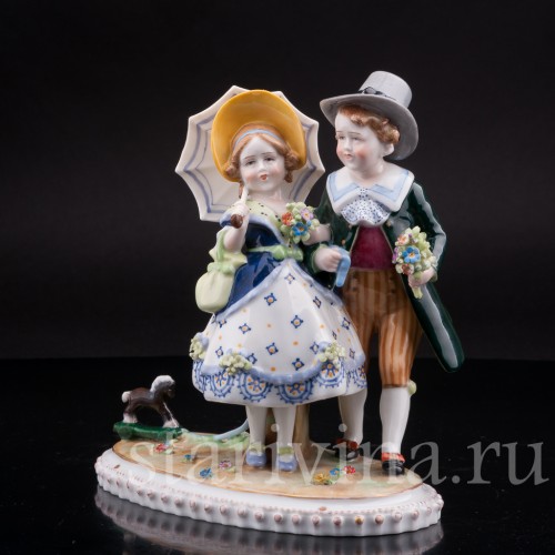 Статуэтка из фарфора Дети на прогулке, E. A. Muller, Германия, 1890-1927 гг.