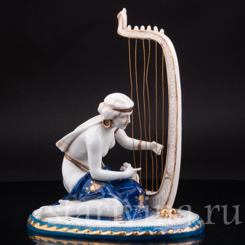 Антикварная статуэтка Одалиска с арфой, E. A. Muller, Германия, нач. 20 в.