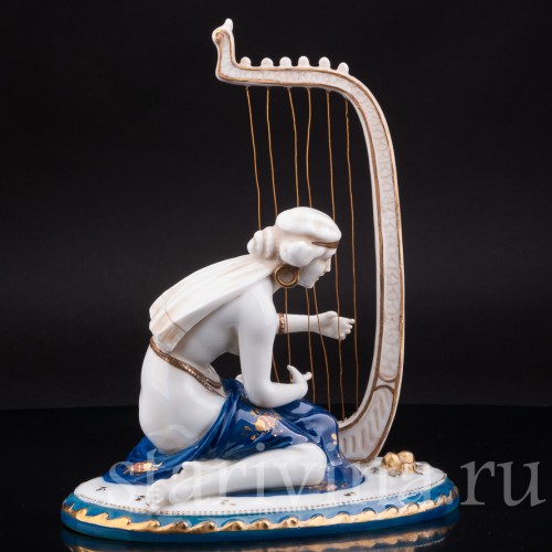 Антикварная статуэтка Одалиска с арфой, E. A. Muller, Германия, нач. 20 в.
