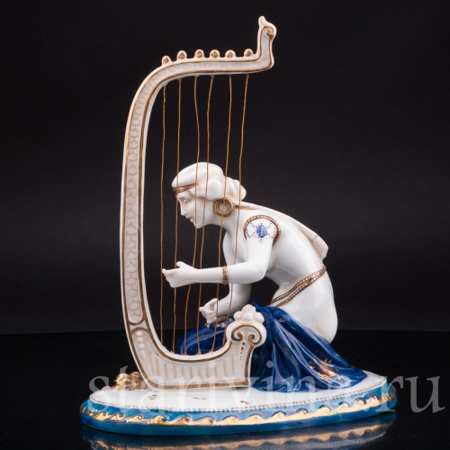 Антикварная статуэтка Одалиска с арфой, E. A. Muller, Германия, нач. 20 в.