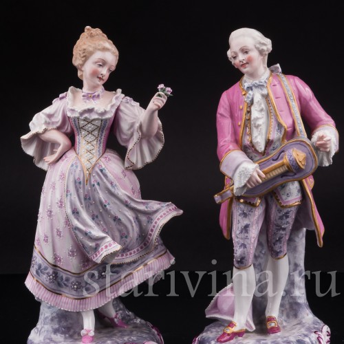 Две фарфоровые статуэтки Танцующая пара в розовых костюмах, Samson, Франция, сер. 19, нач. 20 вв.