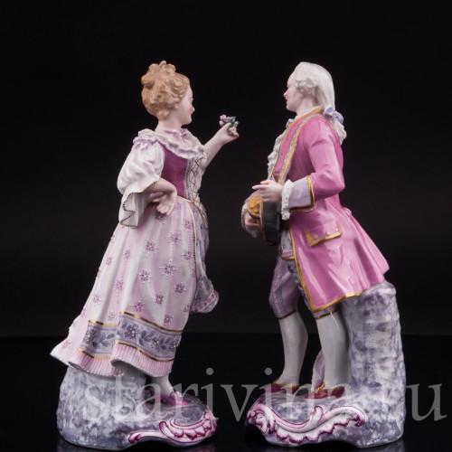 Две фарфоровые статуэтки Танцующая пара в розовых костюмах, Samson, Франция, сер. 19, нач. 20 вв.