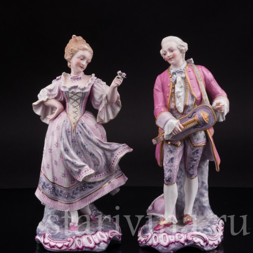 Две фарфоровые статуэтки Танцующая пара в розовых костюмах, Samson, Франция, сер. 19, нач. 20 вв.