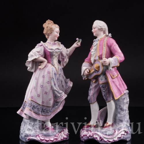 Две фарфоровые статуэтки Танцующая пара в розовых костюмах, Samson, Франция, сер. 19, нач. 20 вв.