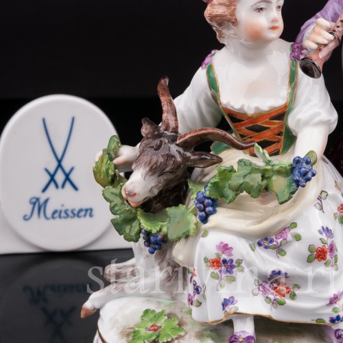 Антикварная статуэтка Аллегория осени, дети с козликом, Meissen, Германия, сер. 19 - нач. 20 вв.