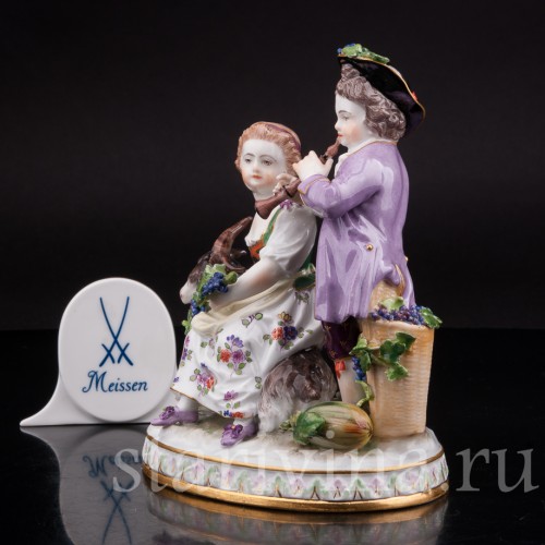 Антикварная статуэтка Аллегория осени, дети с козликом, Meissen, Германия, сер. 19 - нач. 20 вв.