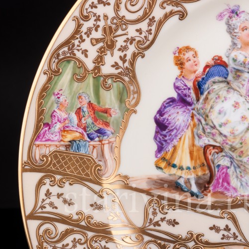 Декоративная тарелка из фарфора Домашний концерт, Wilhelm Koch, Германия, 1928 - 1949 гг.