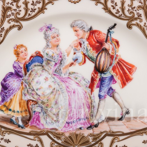 Декоративная тарелка из фарфора Домашний концерт, Wilhelm Koch, Германия, 1928 - 1949 гг.