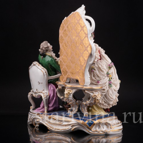 Большая фарфоровая композиция У зеркала, кружевная, Volkstedt, Германия, сер. 20 в.