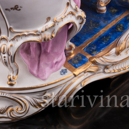 Большая фарфоровая композиция У зеркала, кружевная, Volkstedt, Германия, сер. 20 в.