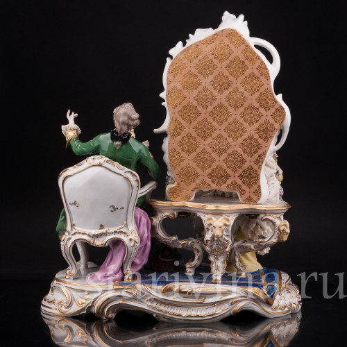 Большая фарфоровая композиция У зеркала, кружевная, Volkstedt, Германия, сер. 20 в.