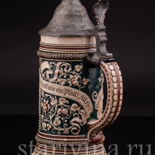  Антикварная пивная кружка Велосипедист, 1/2 л, Marzi & Remy, Германия, 1900 гг.