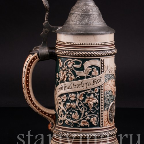  Антикварная пивная кружка Велосипедист, 1/2 л, Marzi & Remy, Германия, 1900 гг.