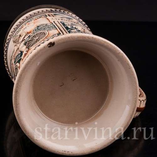  Антикварная пивная кружка Велосипедист, 1/2 л, Marzi & Remy, Германия, 1900 гг.