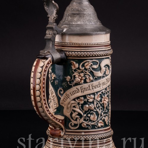  Антикварная пивная кружка Велосипедист, 1/2 л, Marzi & Remy, Германия, 1900 гг.