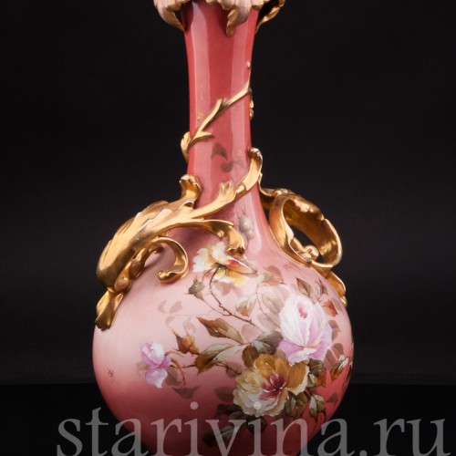 Старинная фарфоровая ваза "Розы", New York & Rudolstadt Pottery, Германия, 1904-24 гг.