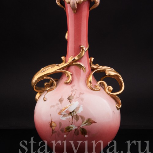 Старинная фарфоровая ваза "Розы", New York & Rudolstadt Pottery, Германия, 1904-24 гг.