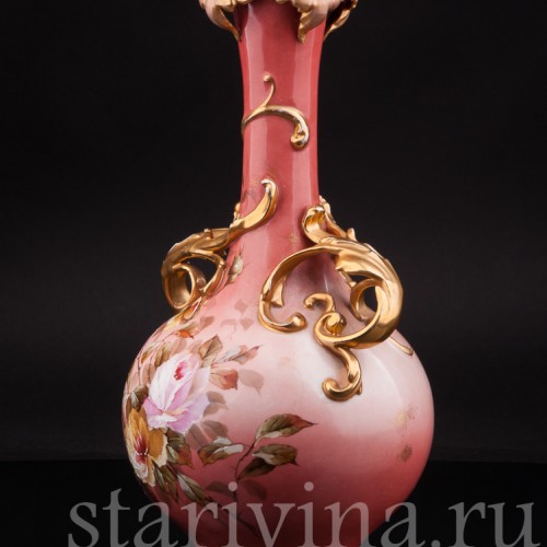 Старинная фарфоровая ваза "Розы", New York & Rudolstadt Pottery, Германия, 1904-24 гг.
