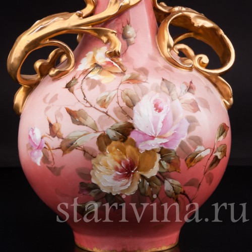 Старинная фарфоровая ваза "Розы", New York & Rudolstadt Pottery, Германия, 1904-24 гг.