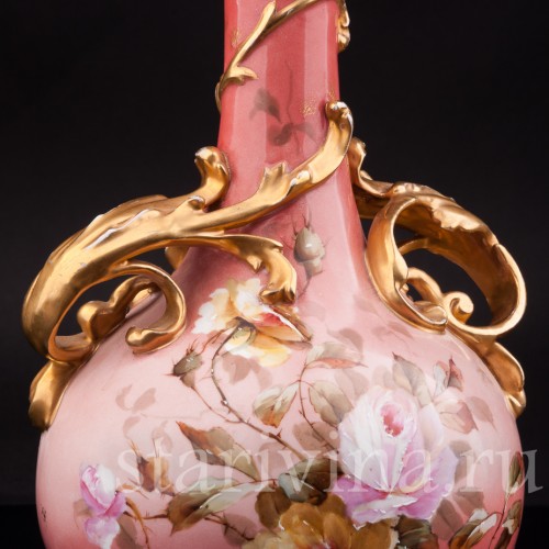 Старинная фарфоровая ваза "Розы", New York & Rudolstadt Pottery, Германия, 1904-24 гг.