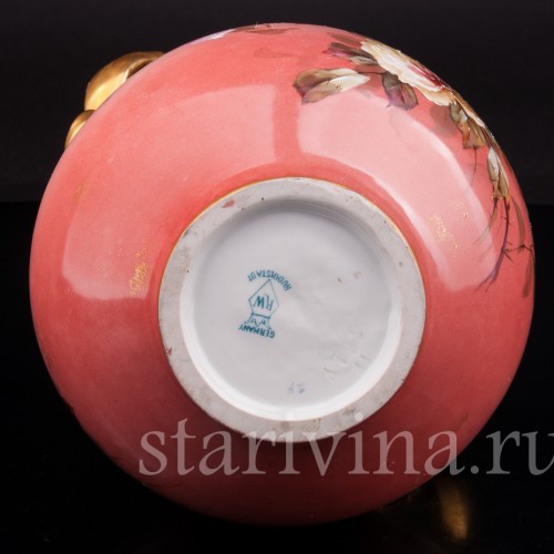 Старинная фарфоровая ваза "Розы", New York & Rudolstadt Pottery, Германия, 1904-24 гг.