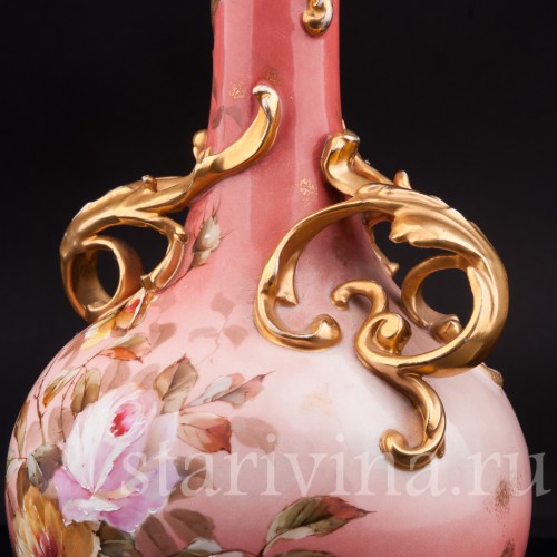 Старинная фарфоровая ваза "Розы", New York & Rudolstadt Pottery, Германия, 1904-24 гг.