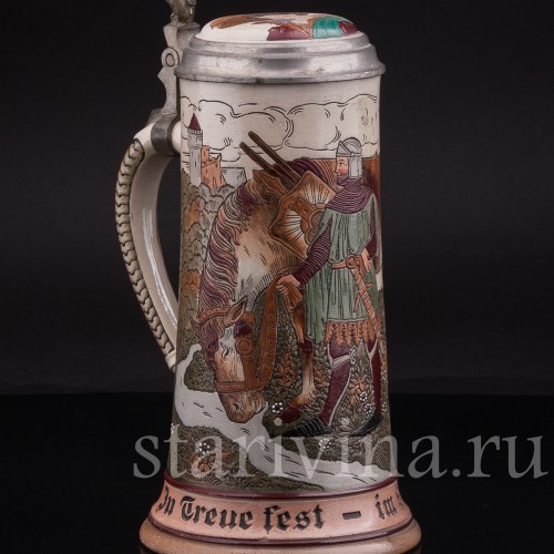 Антикварная пивная кружка Рыцарь с конем 1/2 л, Marzi & Remy, Германия, нач. 20 в.