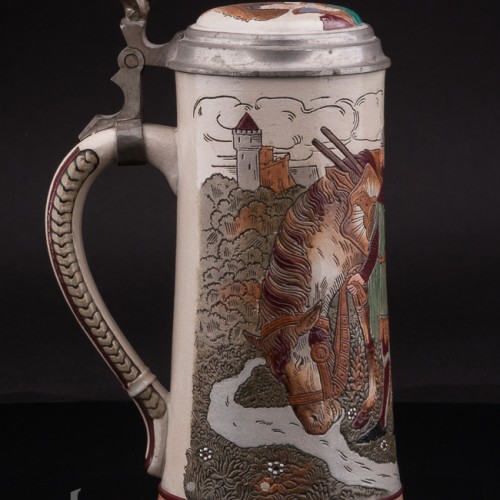 Антикварная пивная кружка Рыцарь с конем 1/2 л, Marzi & Remy, Германия, нач. 20 в.