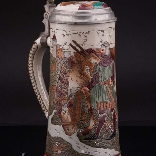 Антикварная пивная кружка Рыцарь с конем 1/2 л, Marzi & Remy, Германия, нач. 20 в.