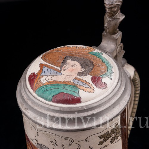 Антикварная пивная кружка Рыцарь с конем 1/2 л, Marzi & Remy, Германия, нач. 20 в.