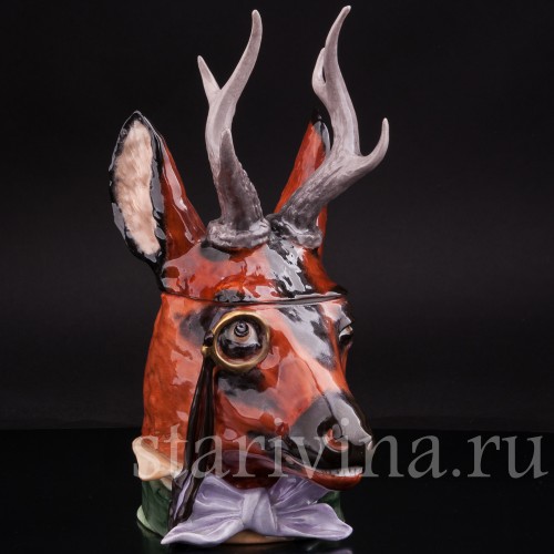 Антикварная фигурная кружка из фарфора Голова оленя, Von Schierholz, Германия, нач. 20 в.