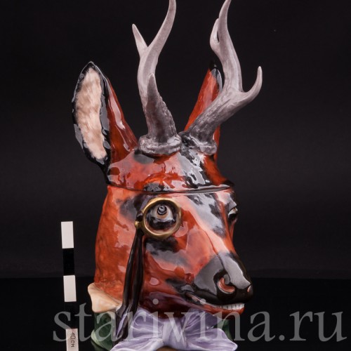 Антикварная фигурная кружка из фарфора Голова оленя, Von Schierholz, Германия, нач. 20 в.