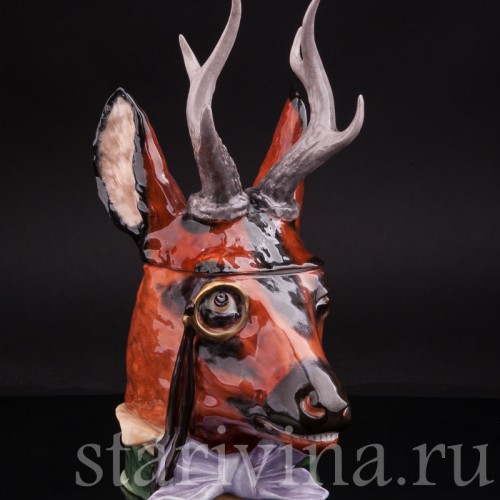 Антикварная фигурная кружка из фарфора Голова оленя, Von Schierholz, Германия, нач. 20 в.