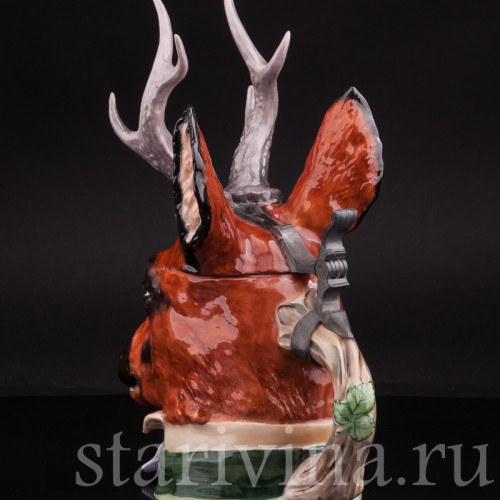 Антикварная фигурная кружка из фарфора Голова оленя, Von Schierholz, Германия, нач. 20 в.