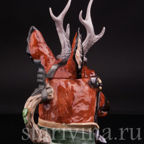 Антикварная фигурная кружка из фарфора Голова оленя, Von Schierholz, Германия, нач. 20 в.