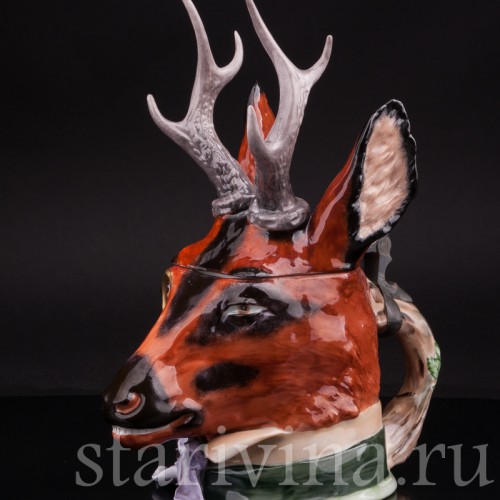 Антикварная фигурная кружка из фарфора Голова оленя, Von Schierholz, Германия, нач. 20 в.