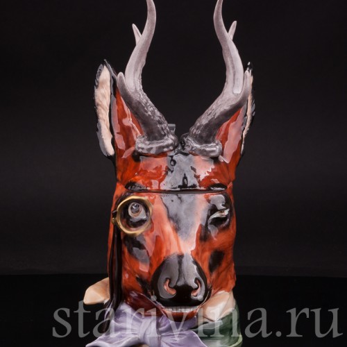 Антикварная фигурная кружка из фарфора Голова оленя, Von Schierholz, Германия, нач. 20 в.
