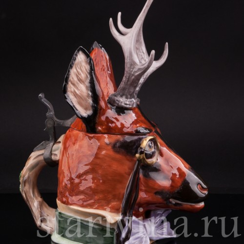 Антикварная фигурная кружка из фарфора Голова оленя, Von Schierholz, Германия, нач. 20 в.