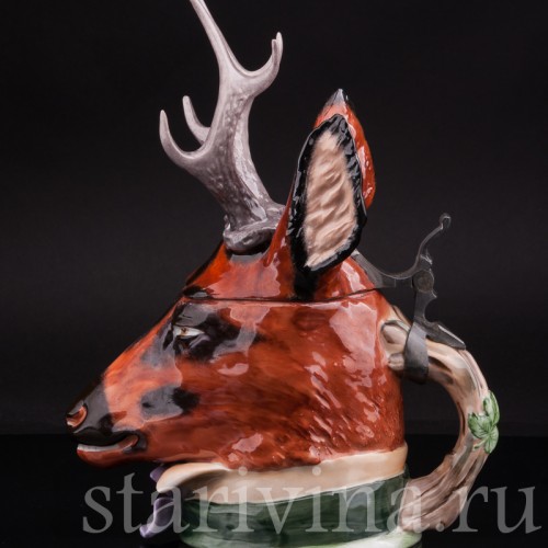 Антикварная фигурная кружка из фарфора Голова оленя, Von Schierholz, Германия, нач. 20 в.