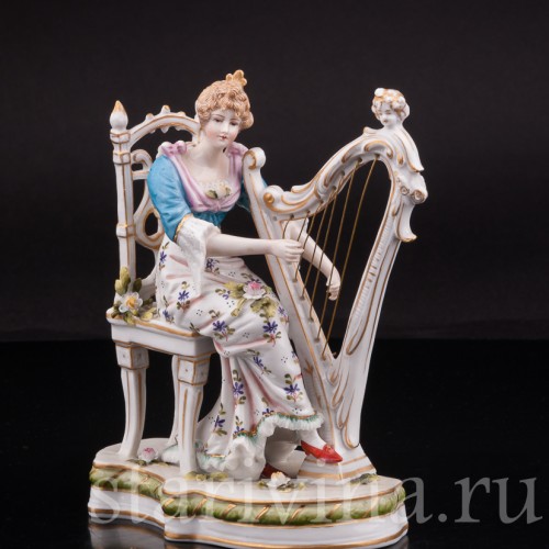 Фарфоровая статуэтка Девушка с арфой, Sitzendorf, Германия, 19 в.